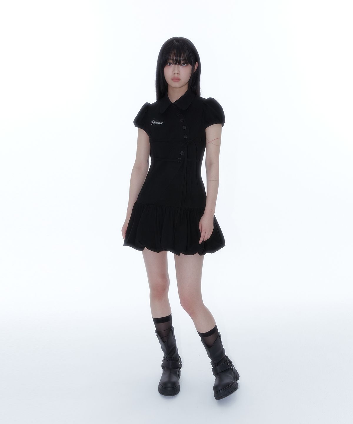 카시코(KASHIKO) Puff Preppy Mini Dress Black