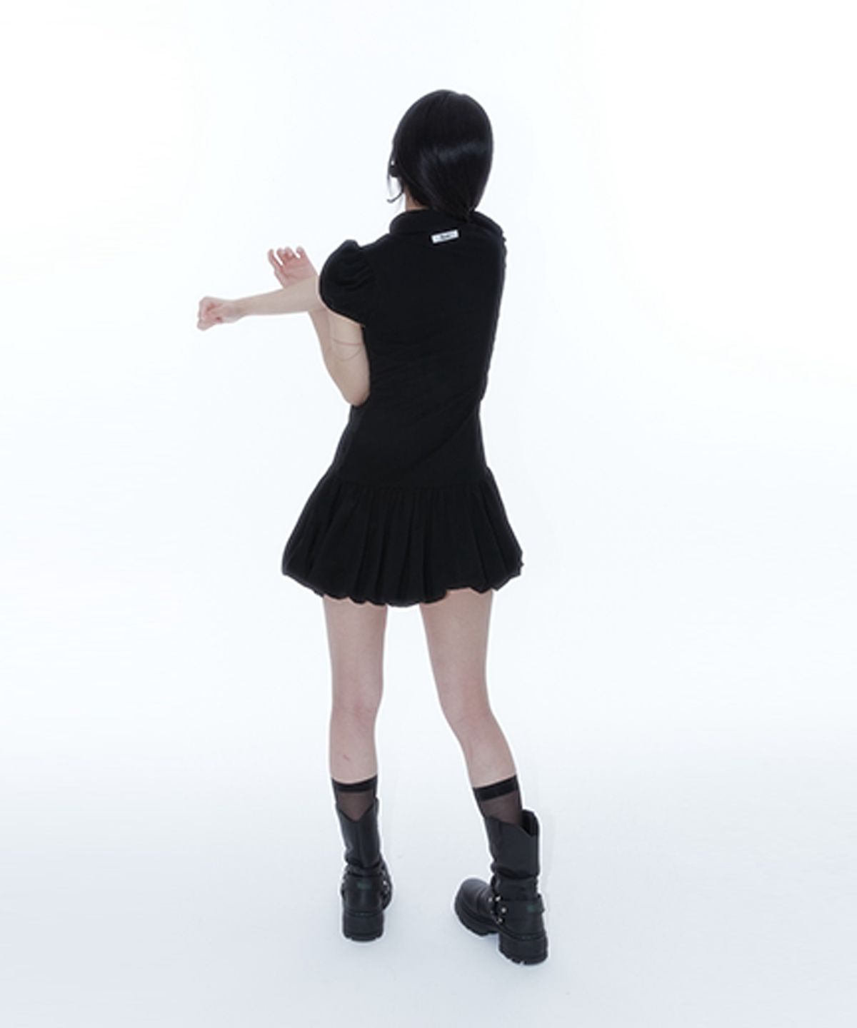 카시코(KASHIKO) Puff Preppy Mini Dress Black