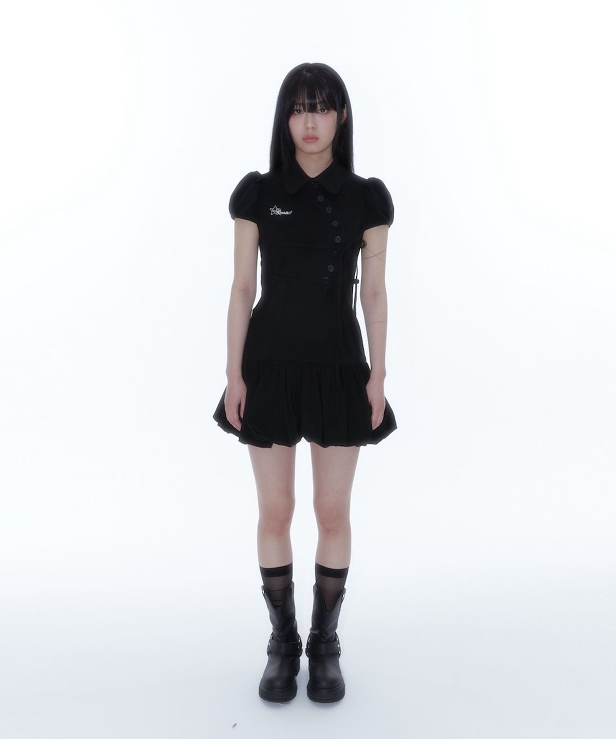 카시코(KASHIKO) Puff Preppy Mini Dress Black