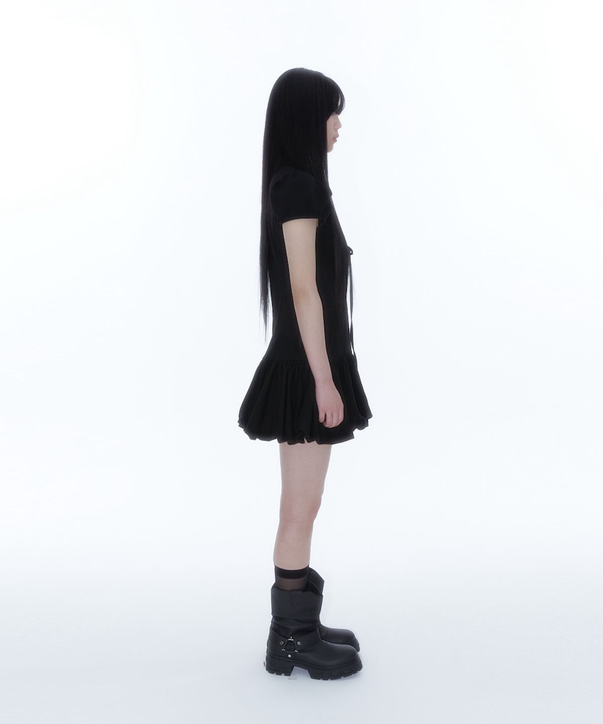카시코(KASHIKO) Puff Preppy Mini Dress Black