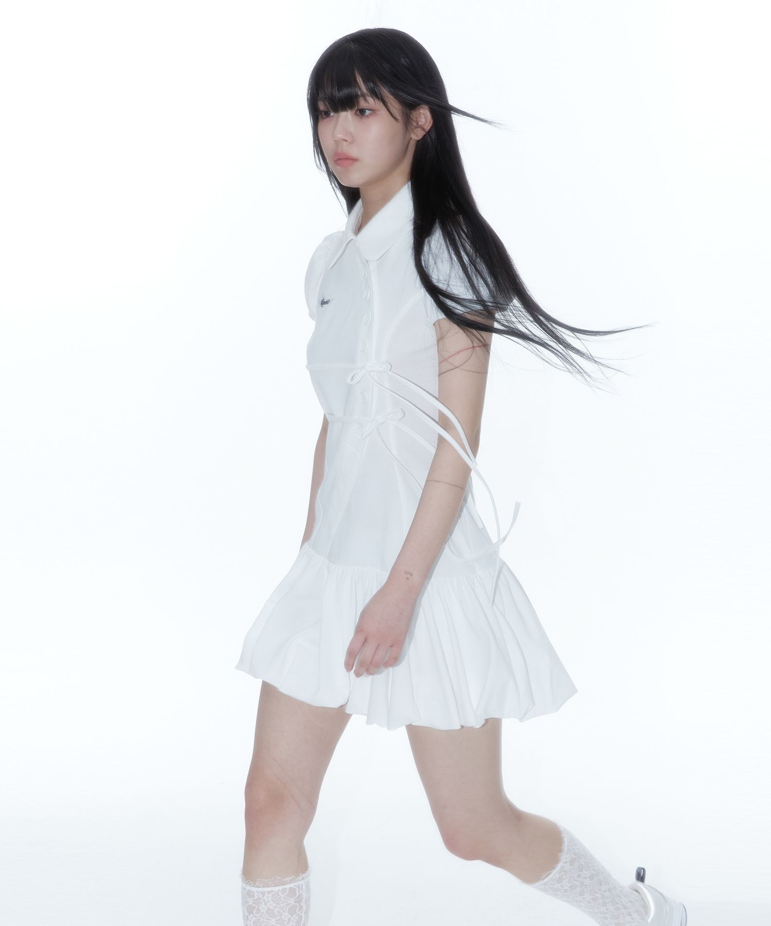MUSINSA | KASHIKO Puff Preppy Mini Dress White