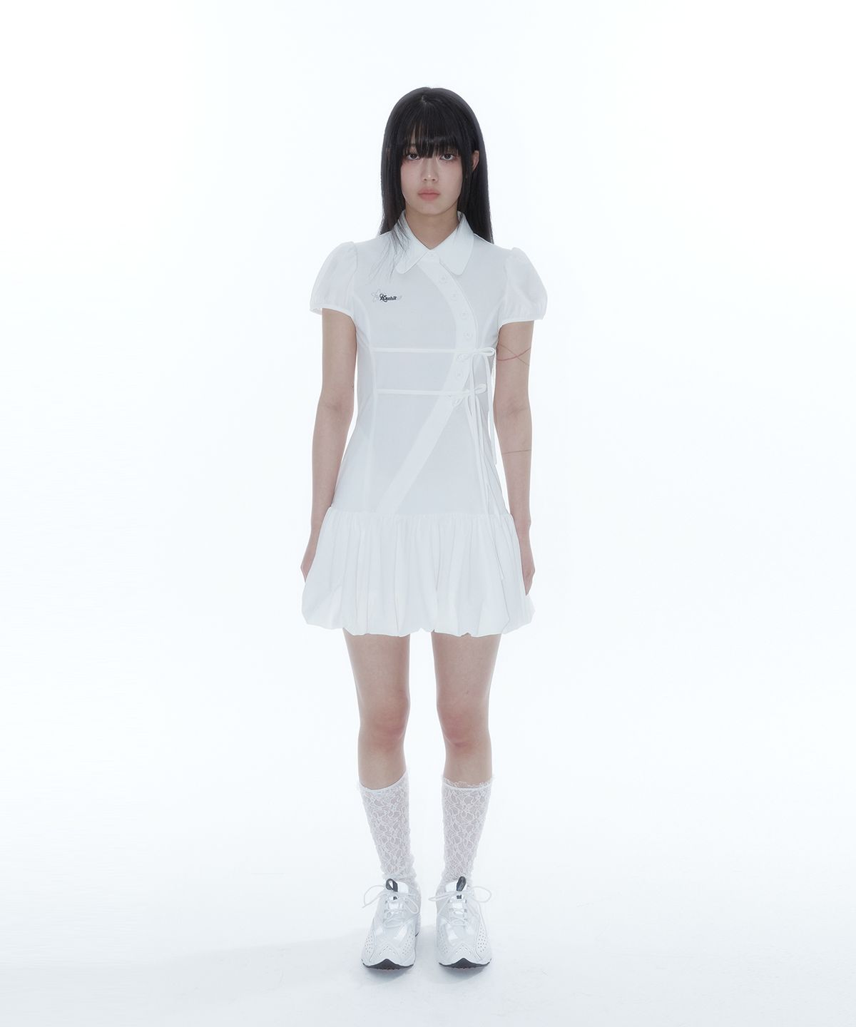카시코(KASHIKO) Puff Preppy Mini Dress White