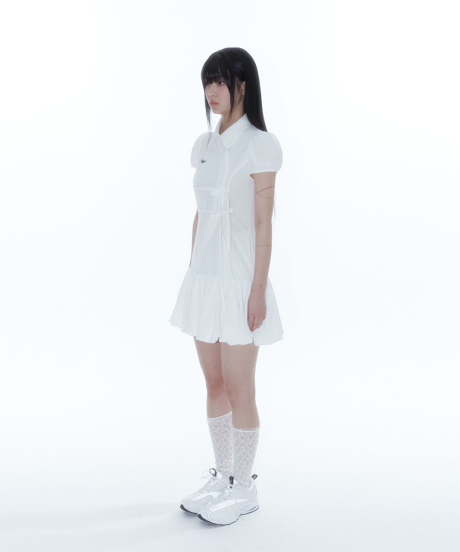 MUSINSA | KASHIKO Puff Preppy Mini Dress White