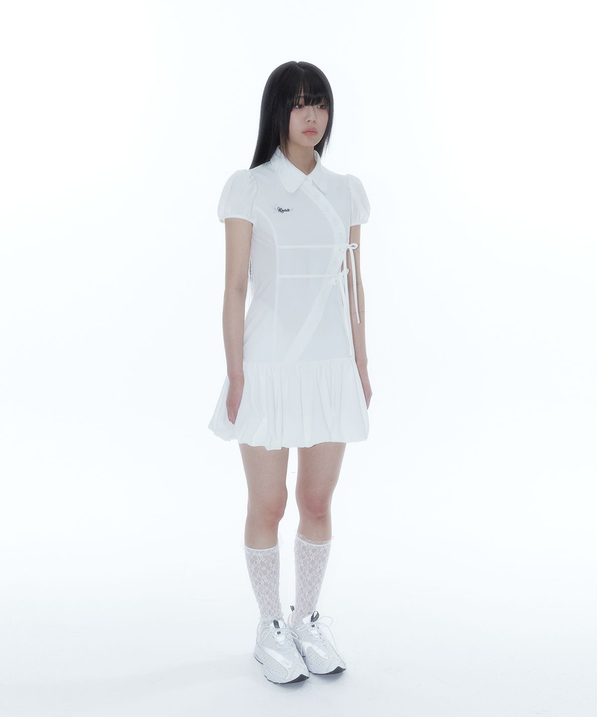 카시코(KASHIKO) Puff Preppy Mini Dress White