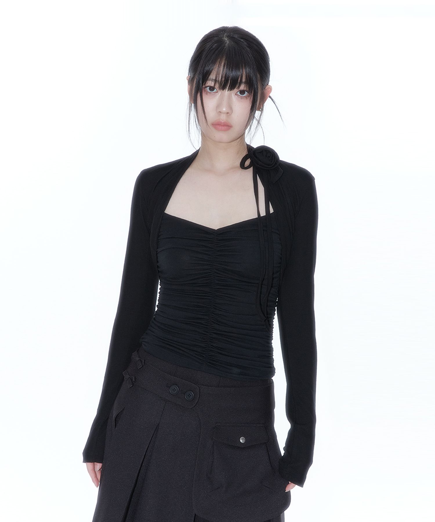 [Kashiko] Rose Bolero Cardigan /追跡付 MUSINSA | KASHIKO Rose Bolero Cardigan Black