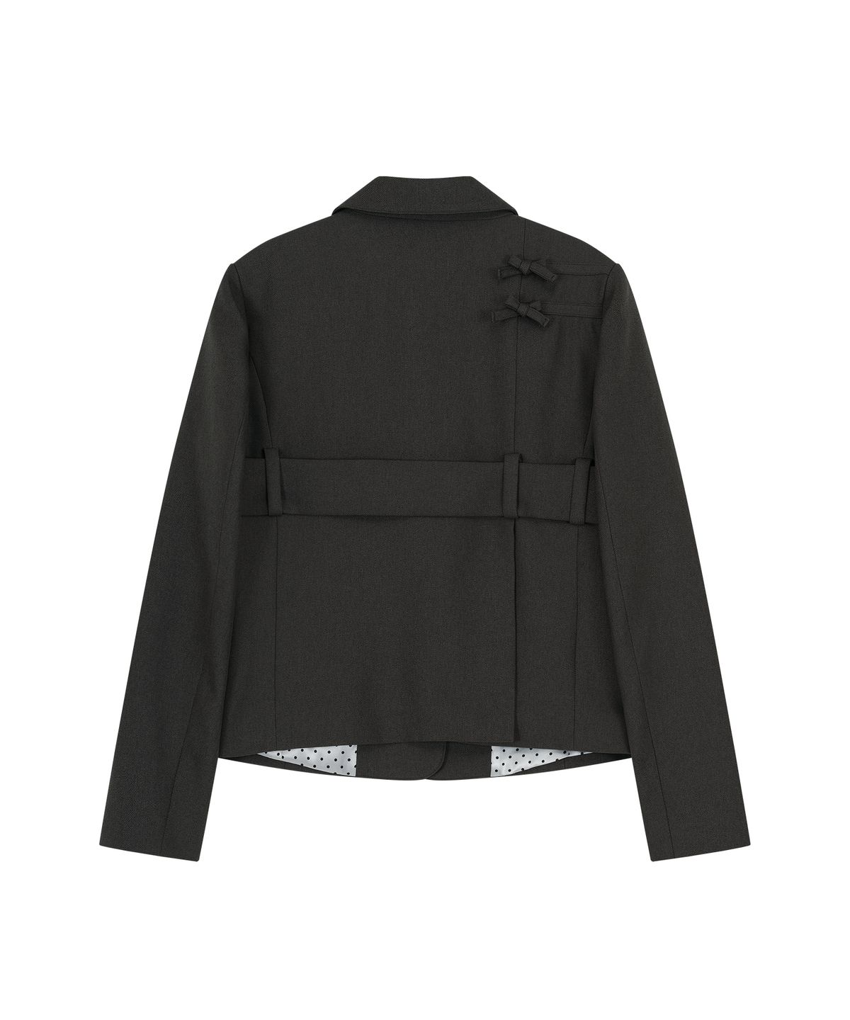 카시코(KASHIKO) Ribbon Belted Preppy Jacket Charcoal