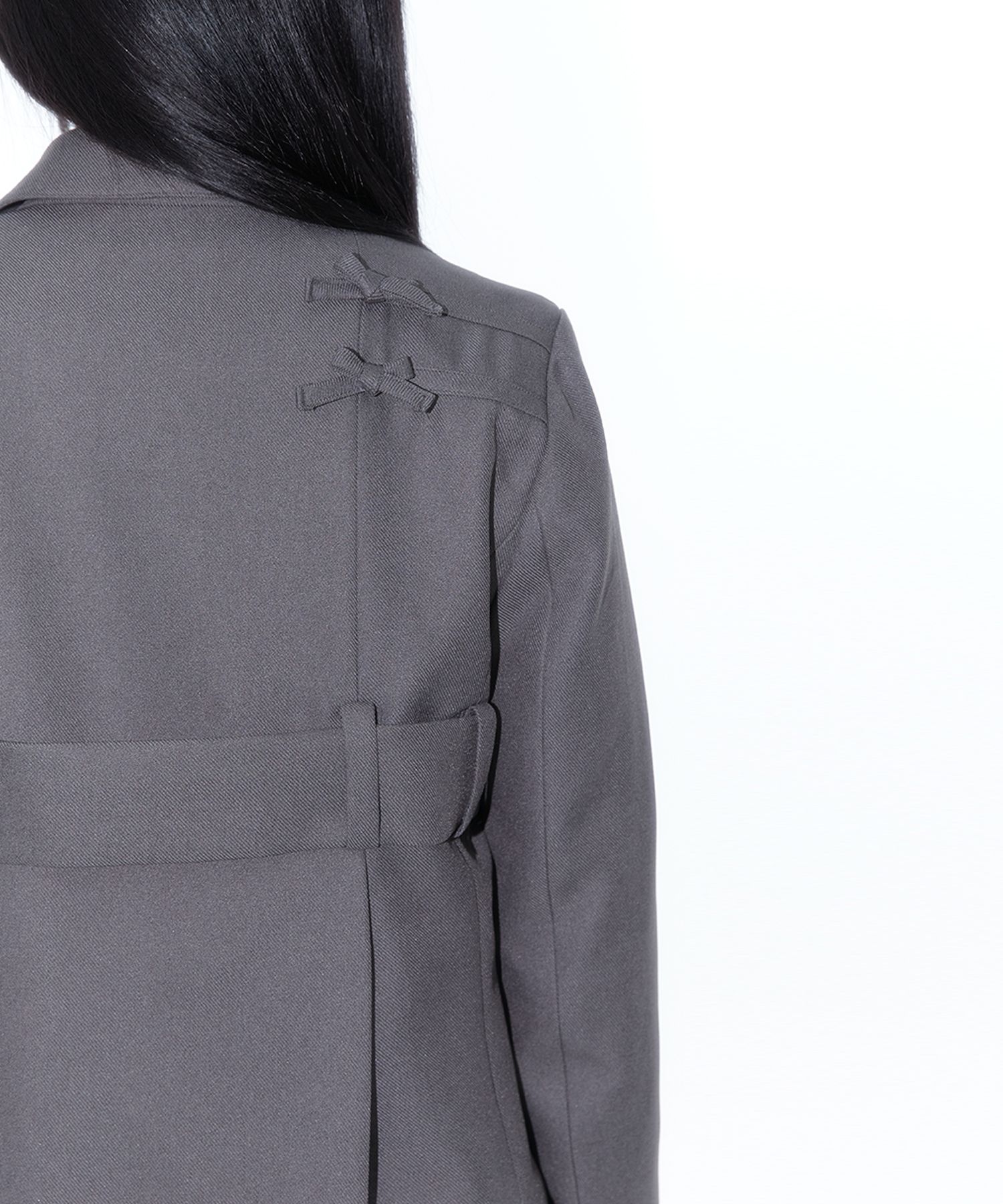 MUSINSA | KASHIKO Ribbon Belted Preppy Jacket Charcoal