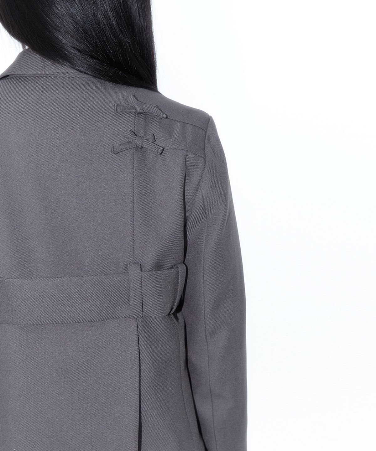 카시코(KASHIKO) Ribbon Belted Preppy Jacket Charcoal