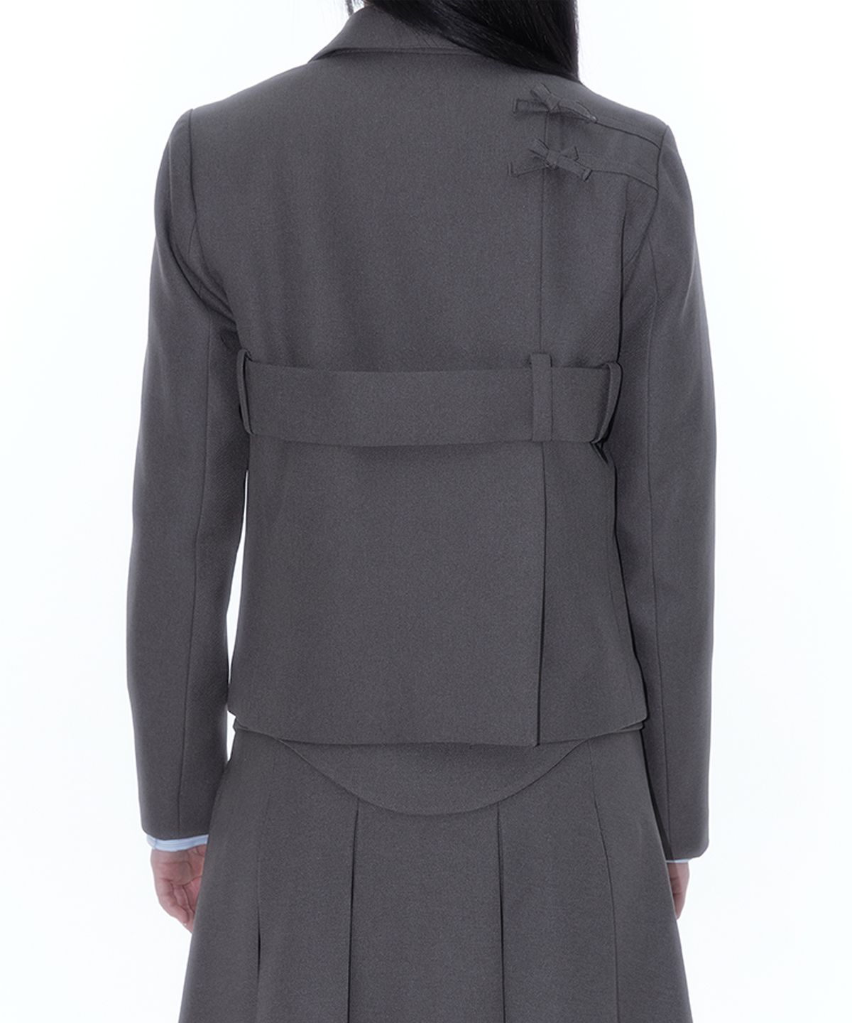 카시코(KASHIKO) Ribbon Belted Preppy Jacket Charcoal