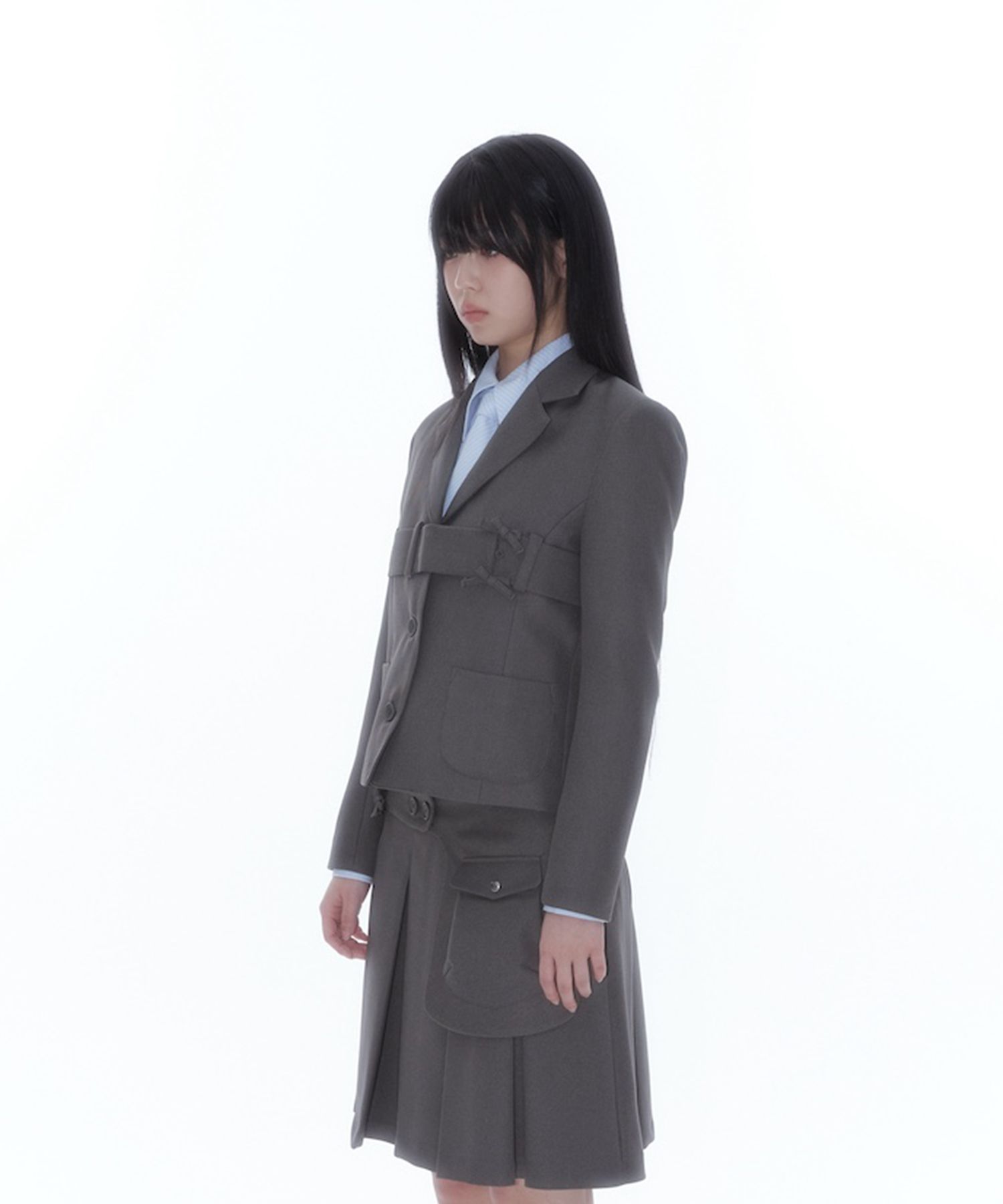 [Kashiko] ★ Ribbon Belted Preppy Jacket MUSINSA | KASHIKO Ribbon Belted Preppy Jacket Charcoal