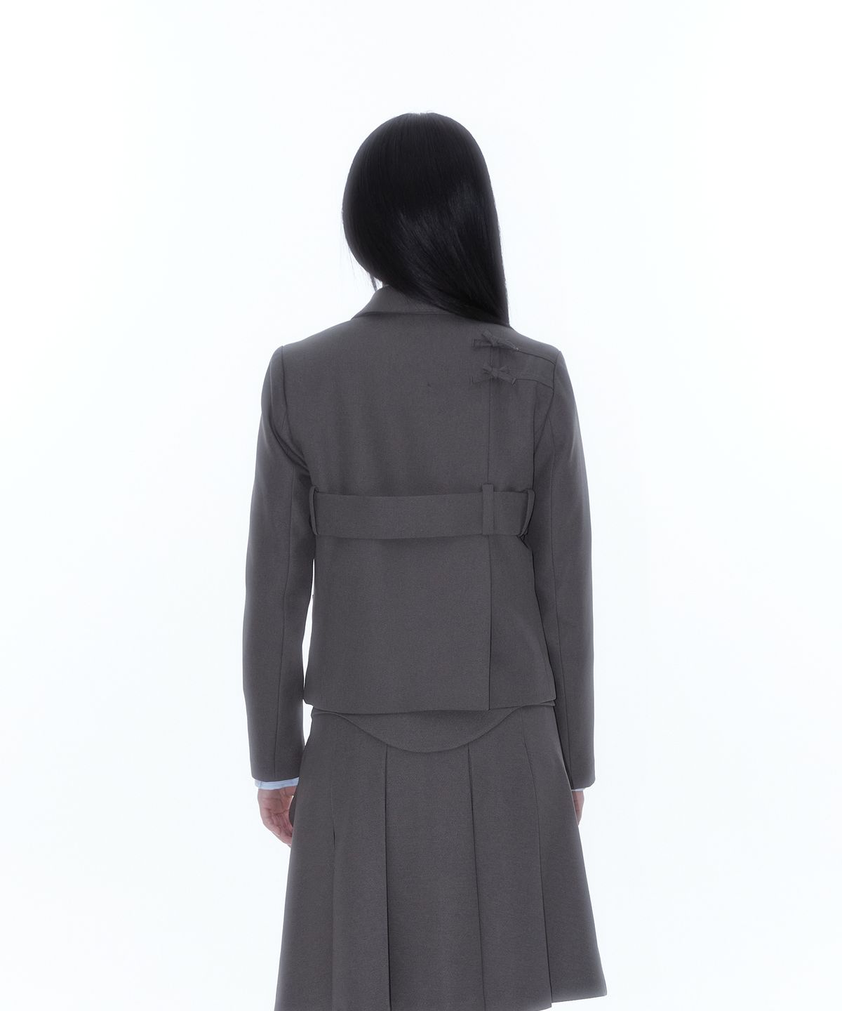카시코(KASHIKO) Ribbon Belted Preppy Jacket Charcoal