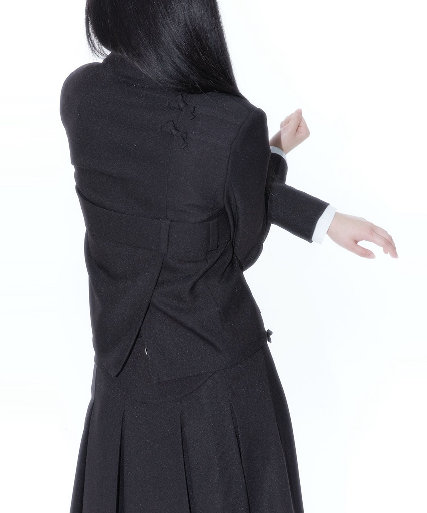 MUSINSA | KASHIKO Ribbon Belted Preppy Jacket Black