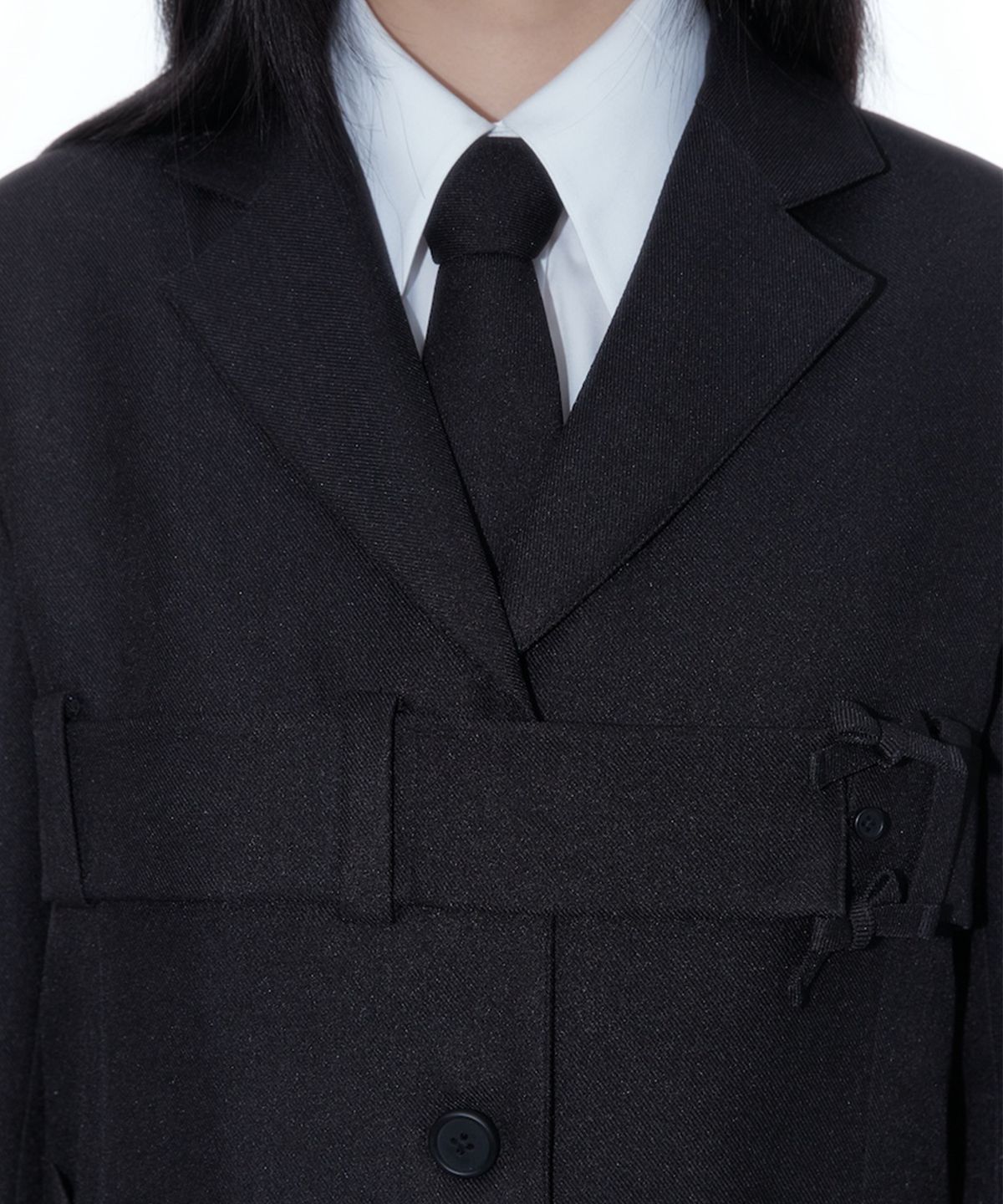 카시코(KASHIKO) Ribbon Belted Preppy Jacket Black