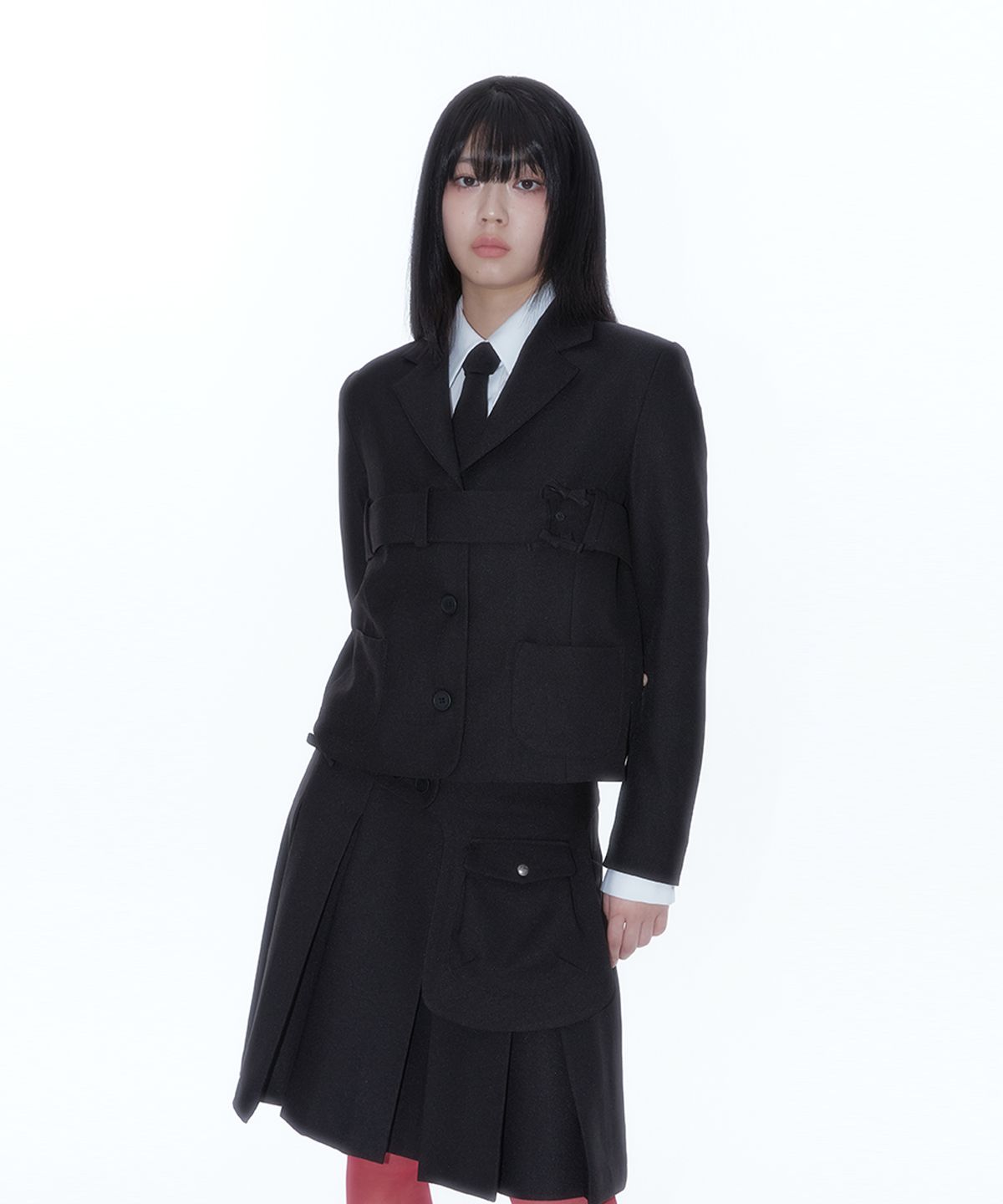 카시코(KASHIKO) Ribbon Belted Preppy Jacket Black