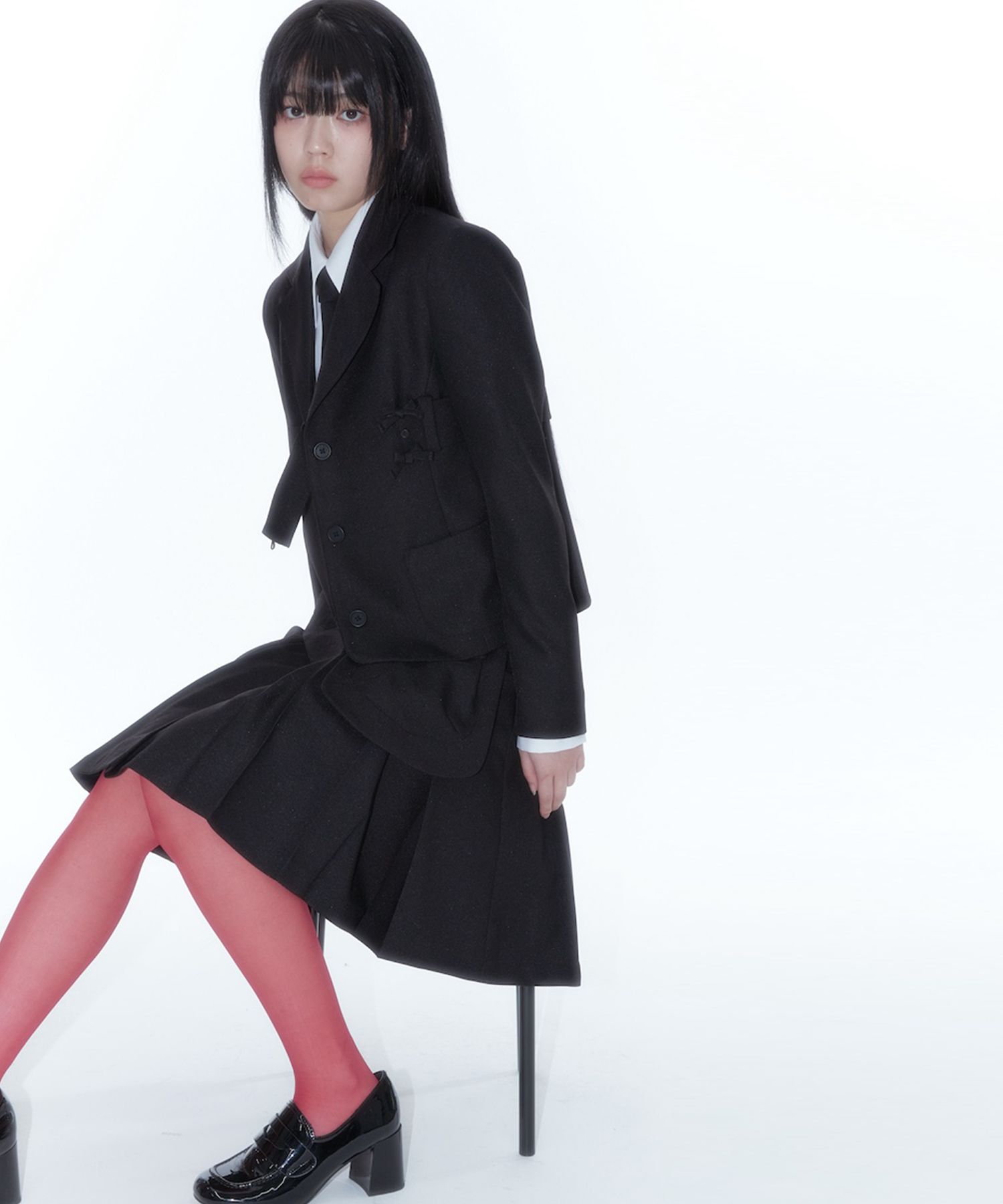 MUSINSA | KASHIKO Ribbon Belted Preppy Jacket Black