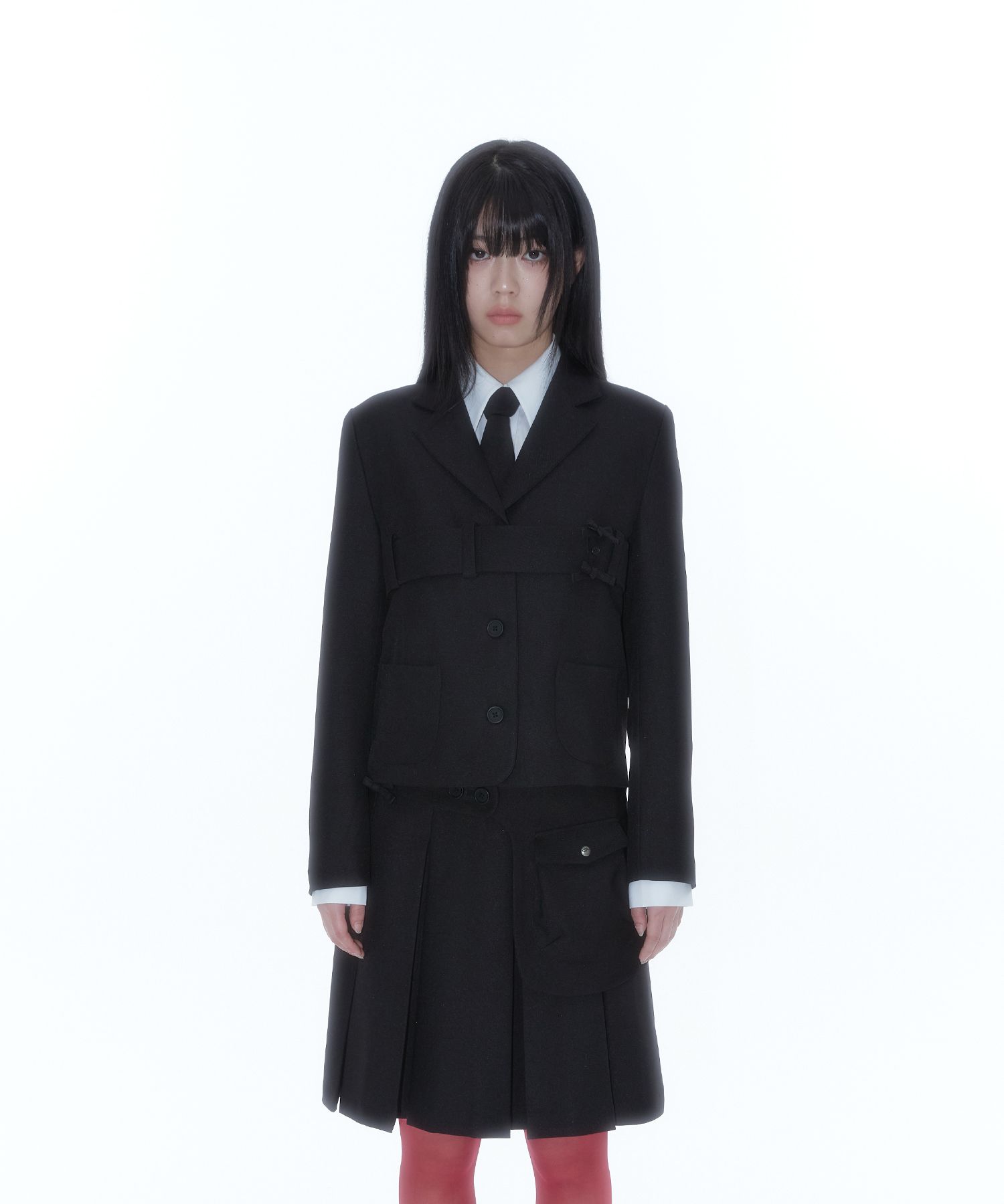 [Kashiko] Ribbon Belted Preppy Jacket /追跡付 MUSINSA公式 | KASHIKO Ribbon Belted Preppy Jacket Black