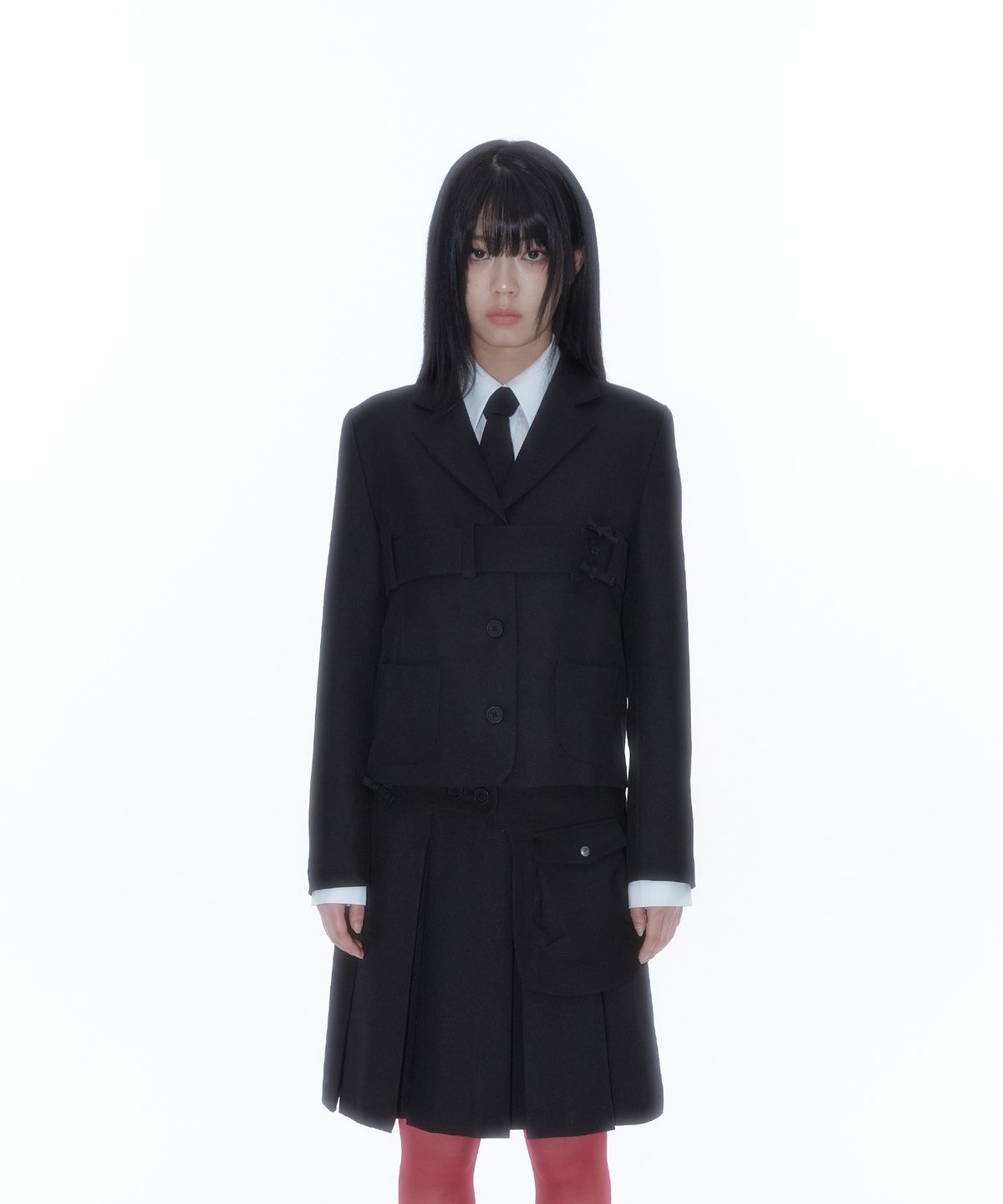 카시코(KASHIKO) Ribbon Belted Preppy Jacket Black