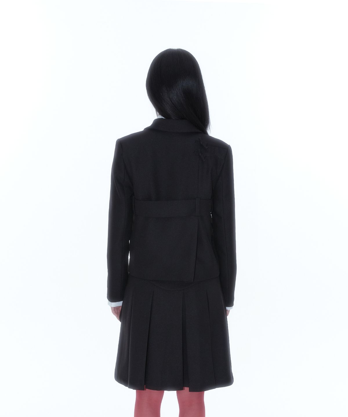 카시코(KASHIKO) Ribbon Belted Preppy Jacket Black