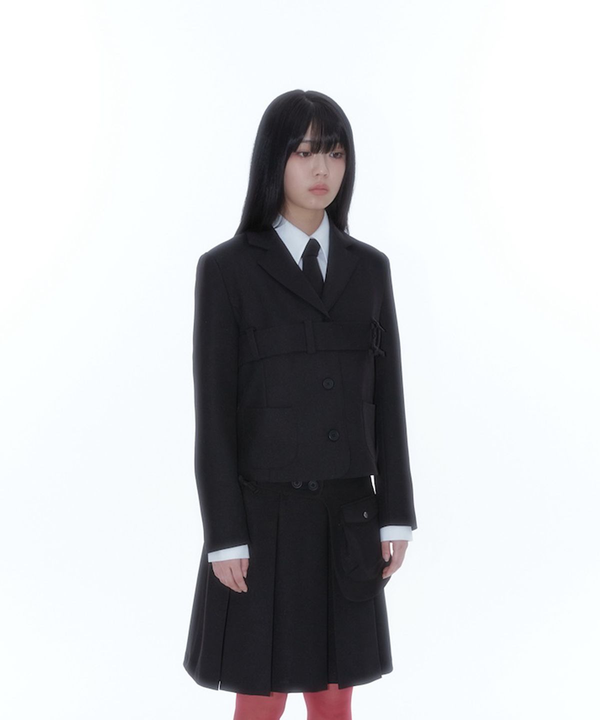 카시코(KASHIKO) Ribbon Belted Preppy Jacket Black