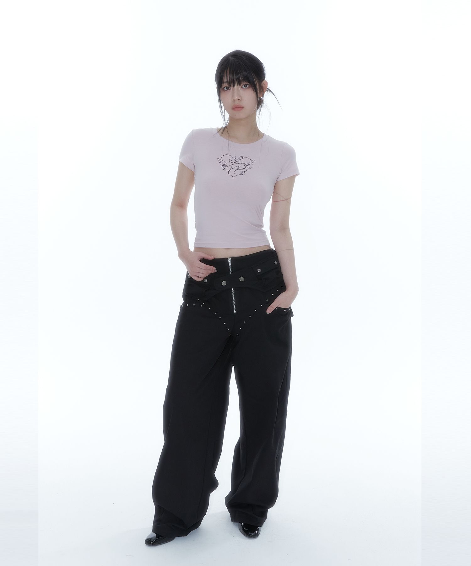 MUSINSA | KASHIKO Flower Heart Baby Tee Pink