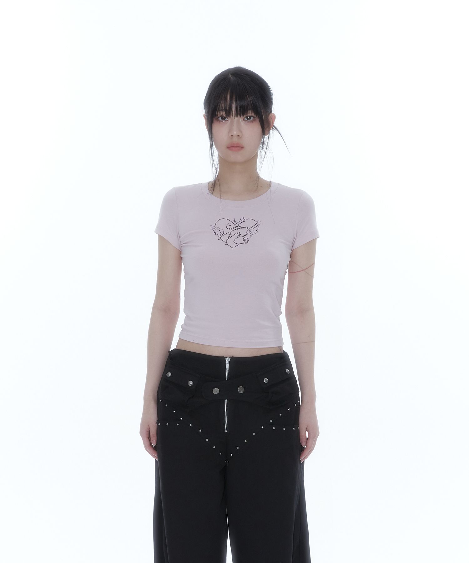 Kashiko☆Pink Heart Tee MUSINSA | KASHIKO Flower Heart Baby Tee Pink