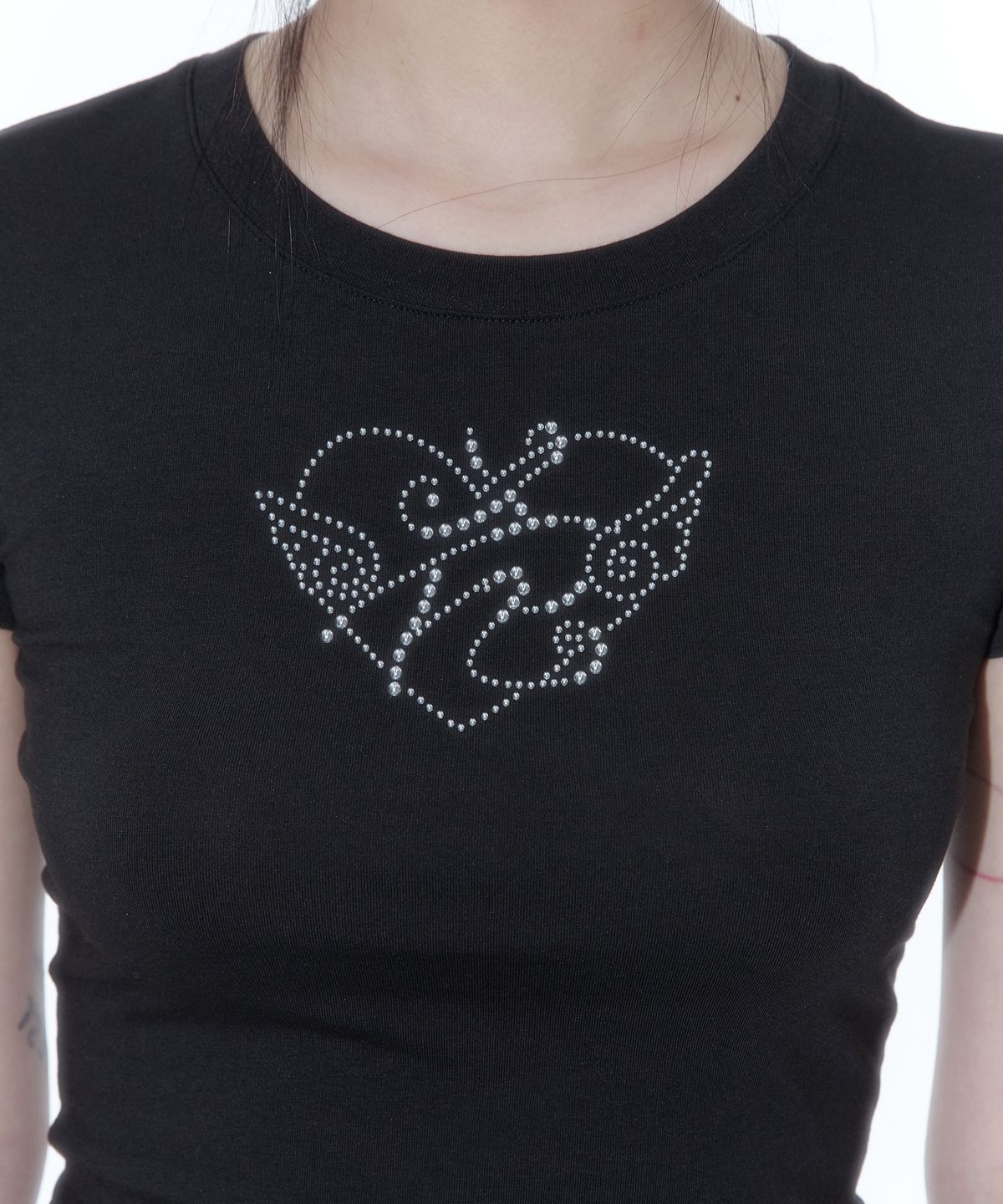카시코(KASHIKO) Flower Heart Baby Tee Black