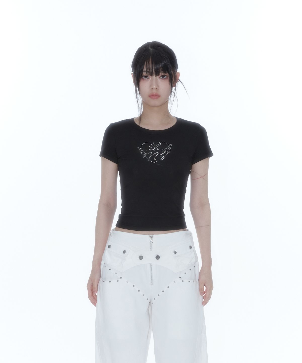 카시코(KASHIKO) Flower Heart Baby Tee Black