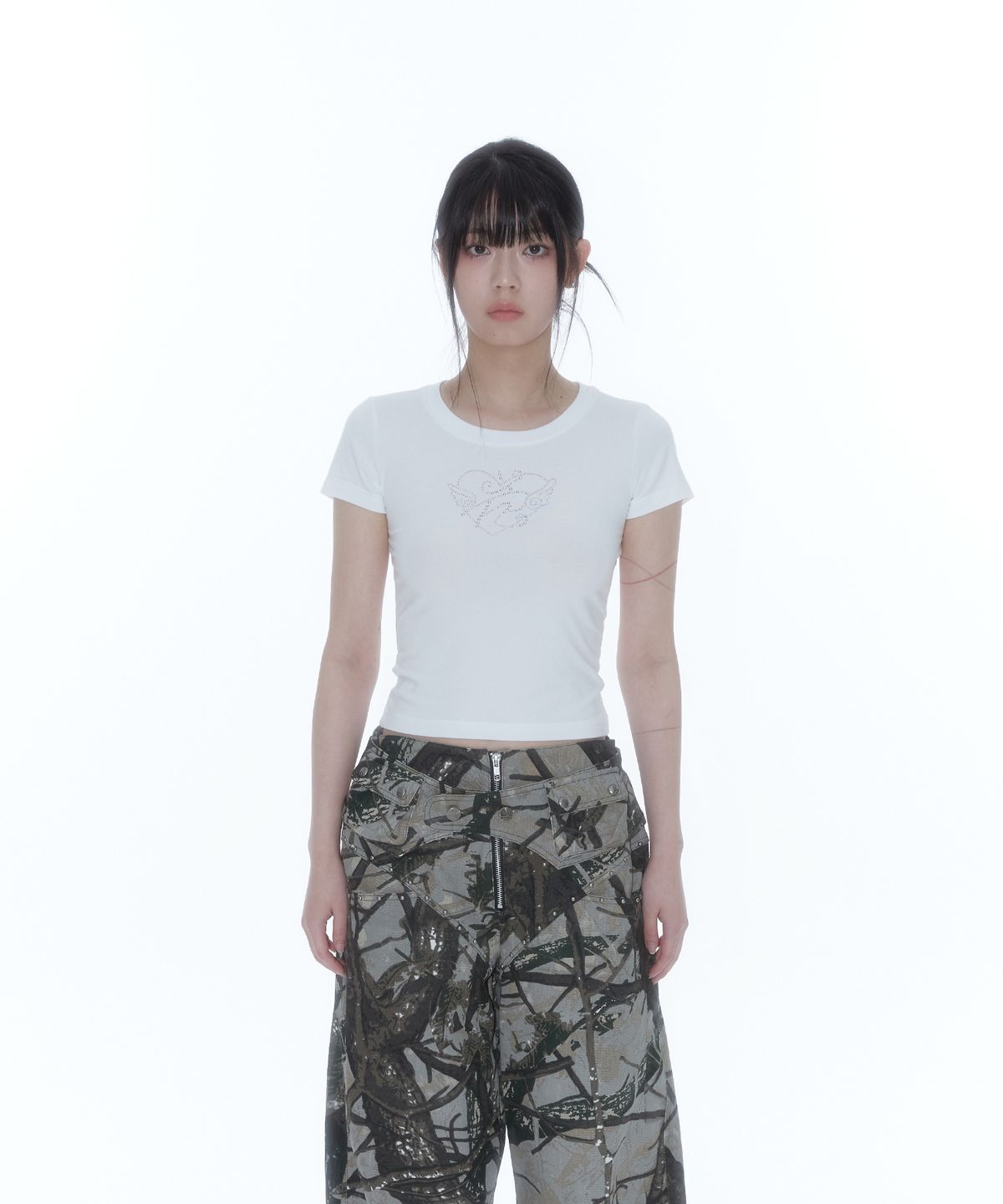 카시코(KASHIKO) Flower Heart Baby Tee White