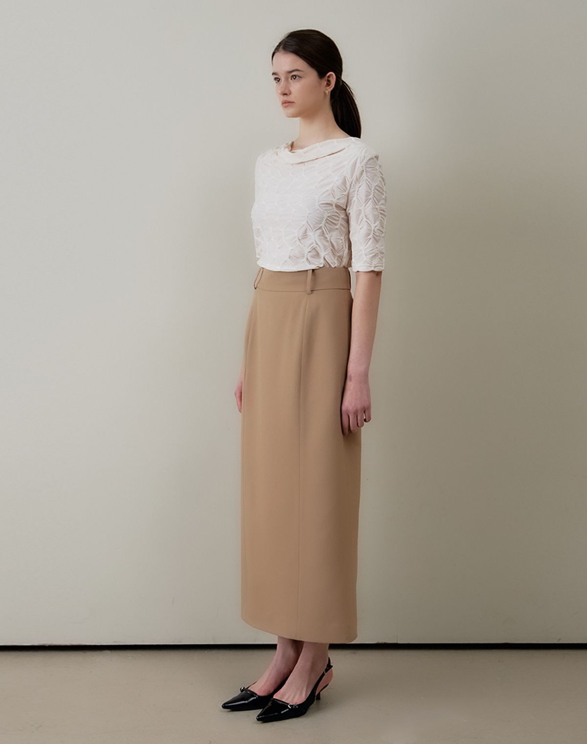 지에마르(GIEMAR) MAXI SKIRT BEIGE 맥시 스커트 베이지