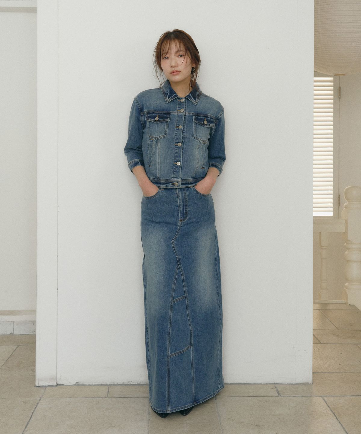 로우타이드(LOW TIDE) WASHED MAXI DENIM SKIRT [BLUE]