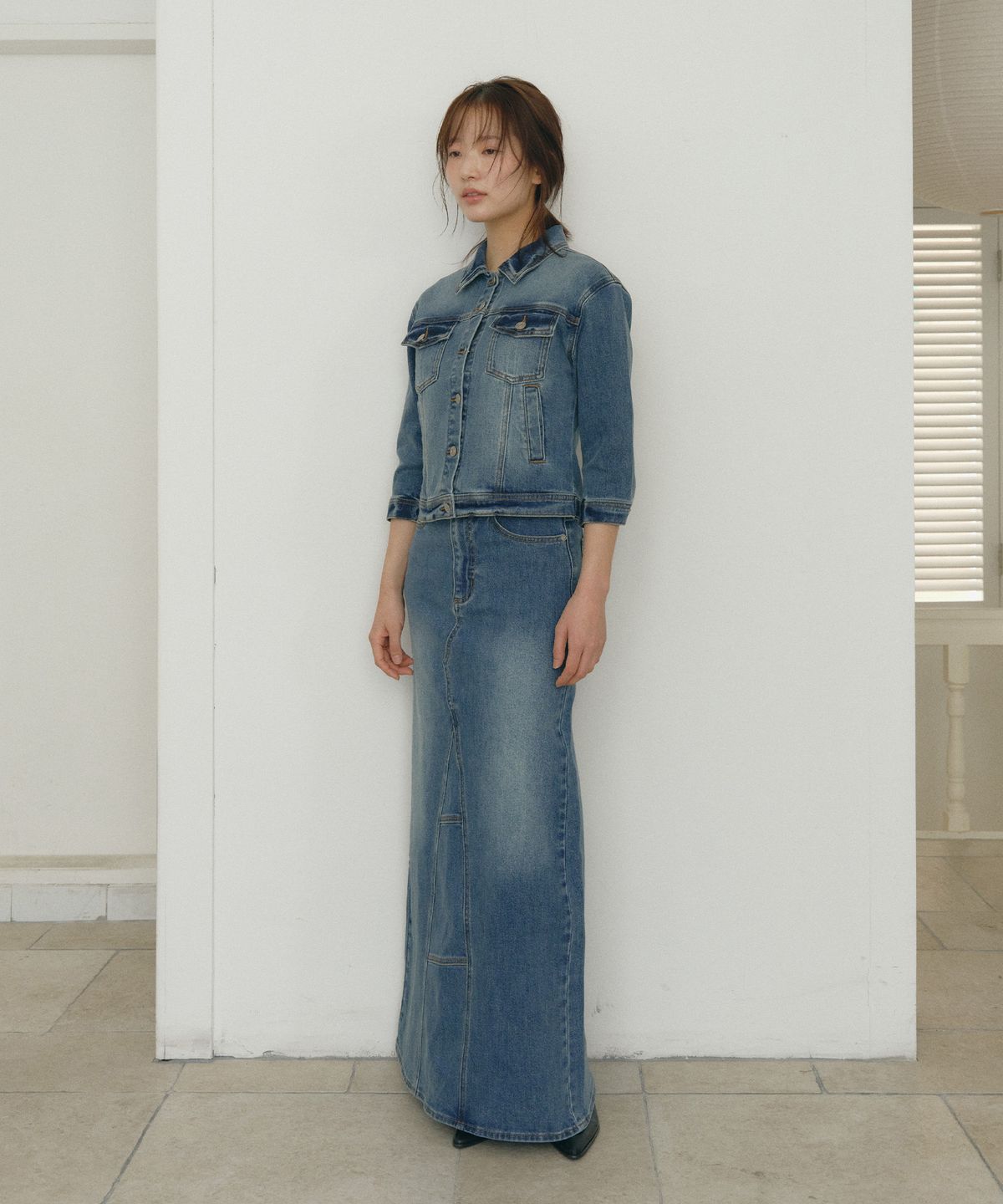 로우타이드(LOW TIDE) WASHED MAXI DENIM SKIRT [BLUE]