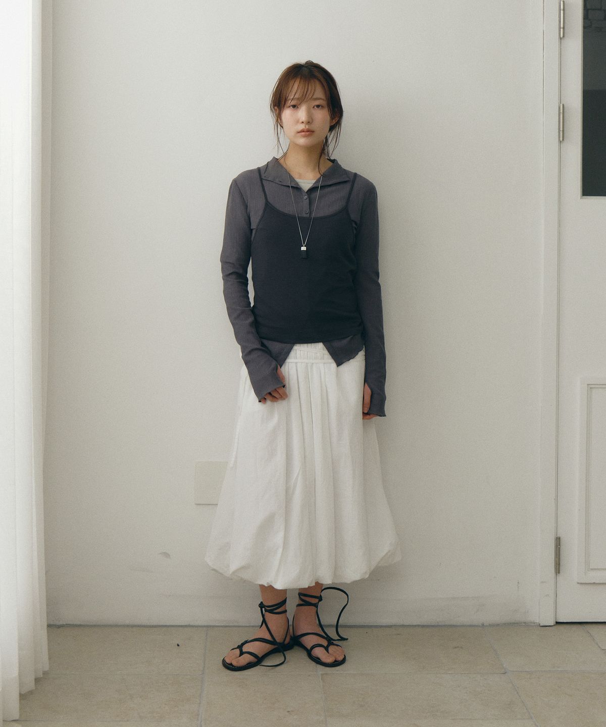 로우타이드(LOW TIDE) STRAP BALLOON SKIRT [WHITE]
