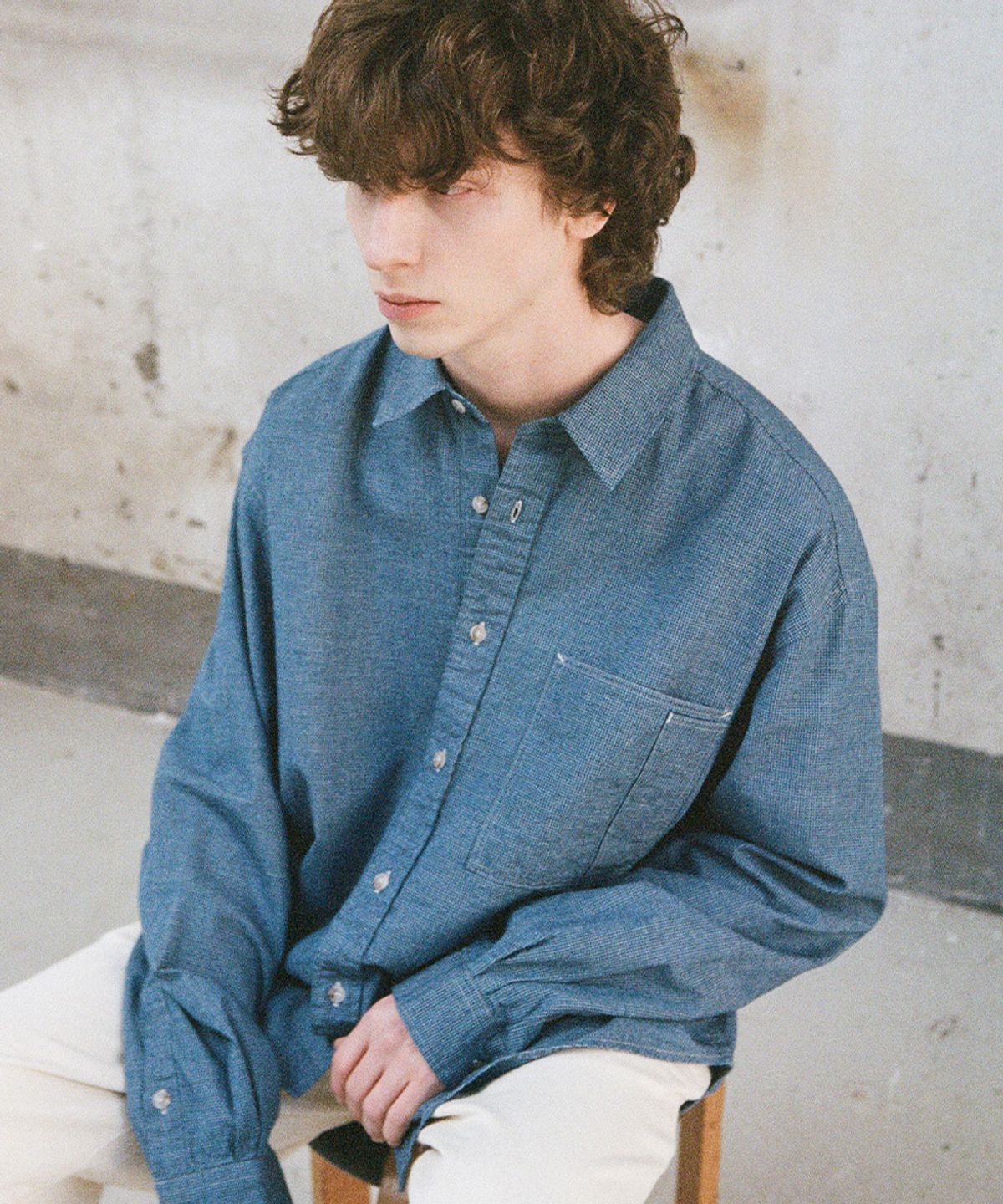 홀리선(HORLISUN) Maili Denim Check Shirt Blue