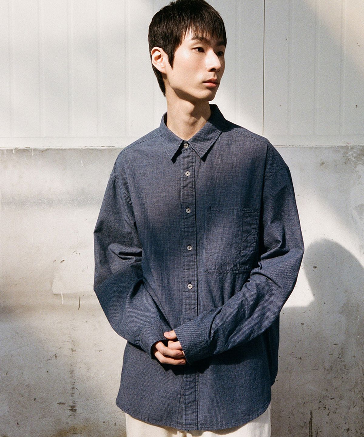 홀리선(HORLISUN) Maili Denim Check Shirt Navy