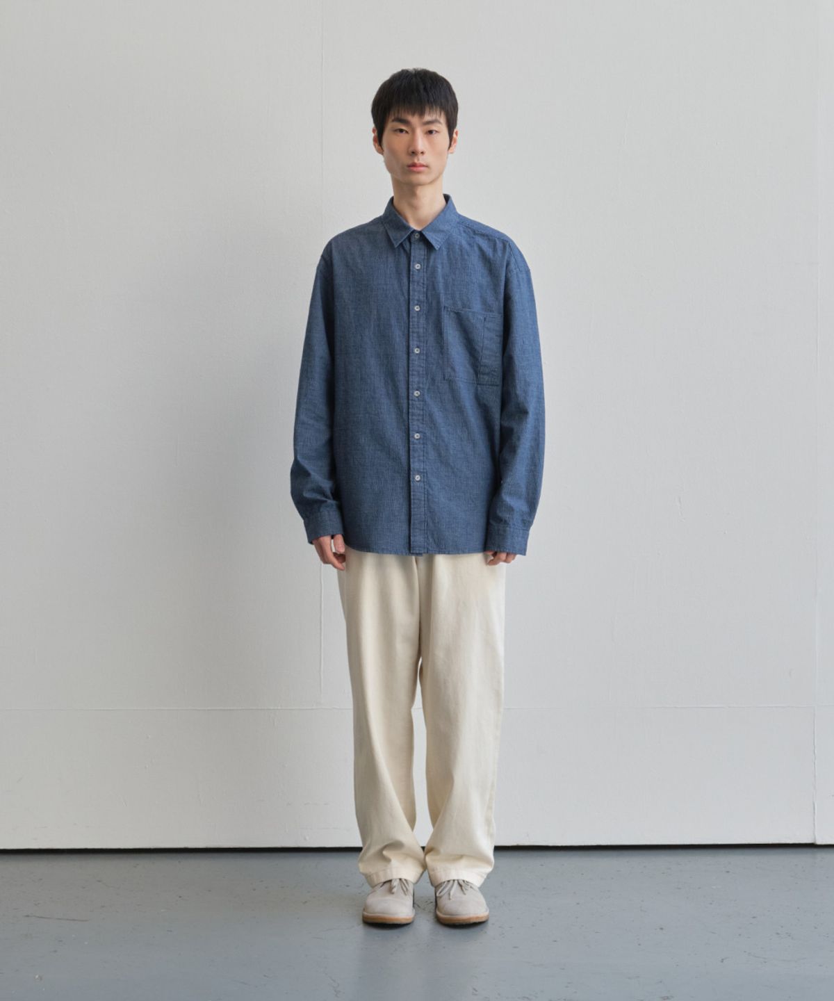 홀리선(HORLISUN) Maili Denim Check Shirt Navy