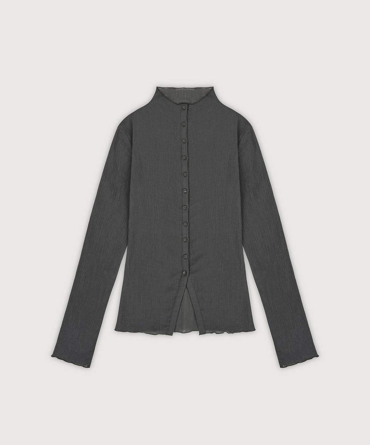 로우타이드(LOW TIDE) PLEATS HALF NECK BUTTON TOP [CHARCOAL]