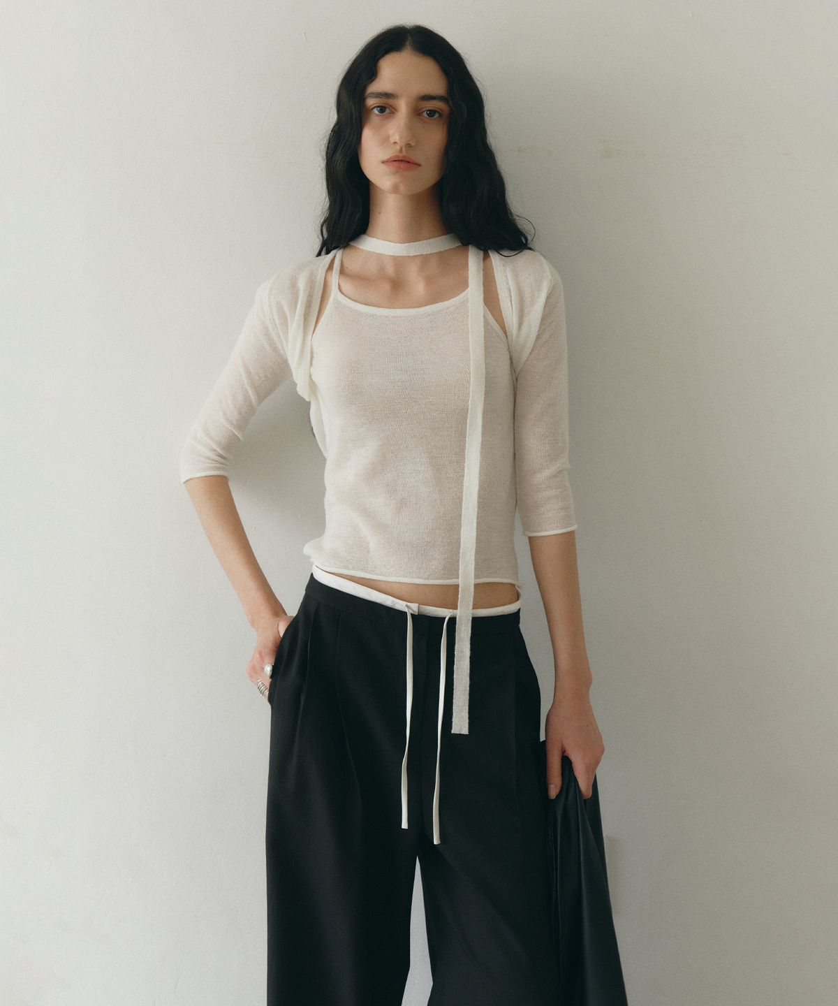 로우타이드(LOW TIDE) ALPACA LAYERED WRAP KNIT [IVORY]