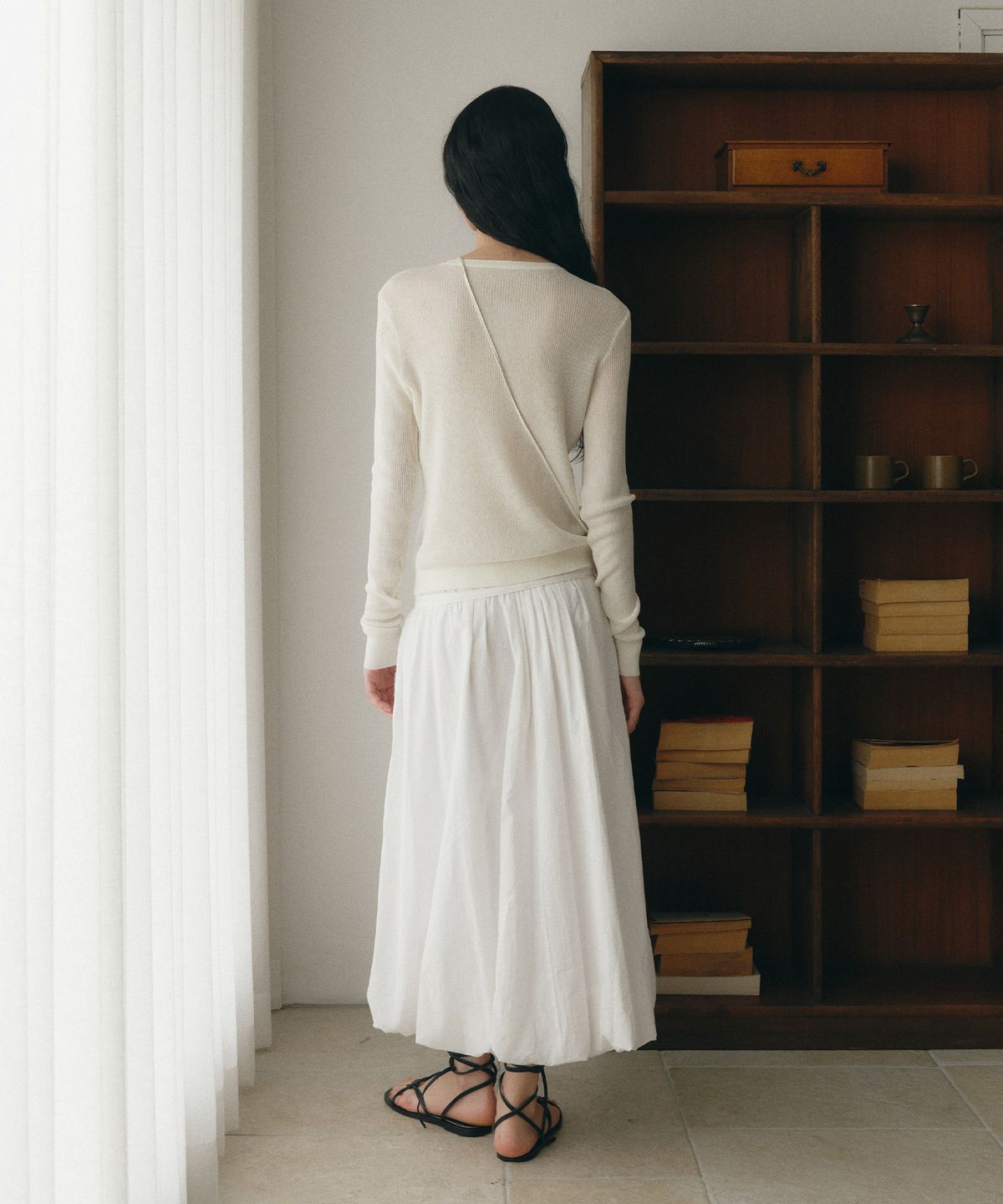 로우타이드(LOW TIDE) RIBBED BUTTON CARDIGAN [IVORY]