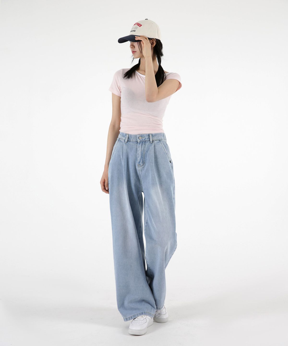 음(UMM) 여자 원턱와이드 반밴드 데님팬츠 4COLOR