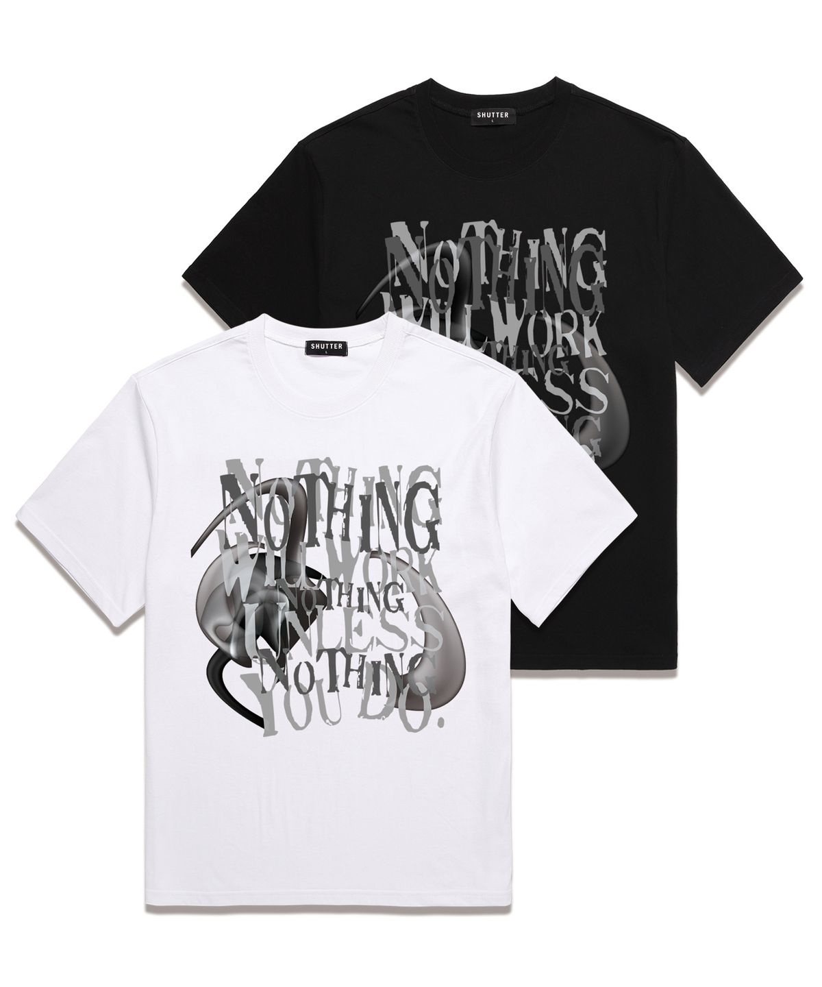 셔터(SHUTTER) NOTHING WILL WORKS 오버핏 반팔 티셔츠 (SS026) 화이트