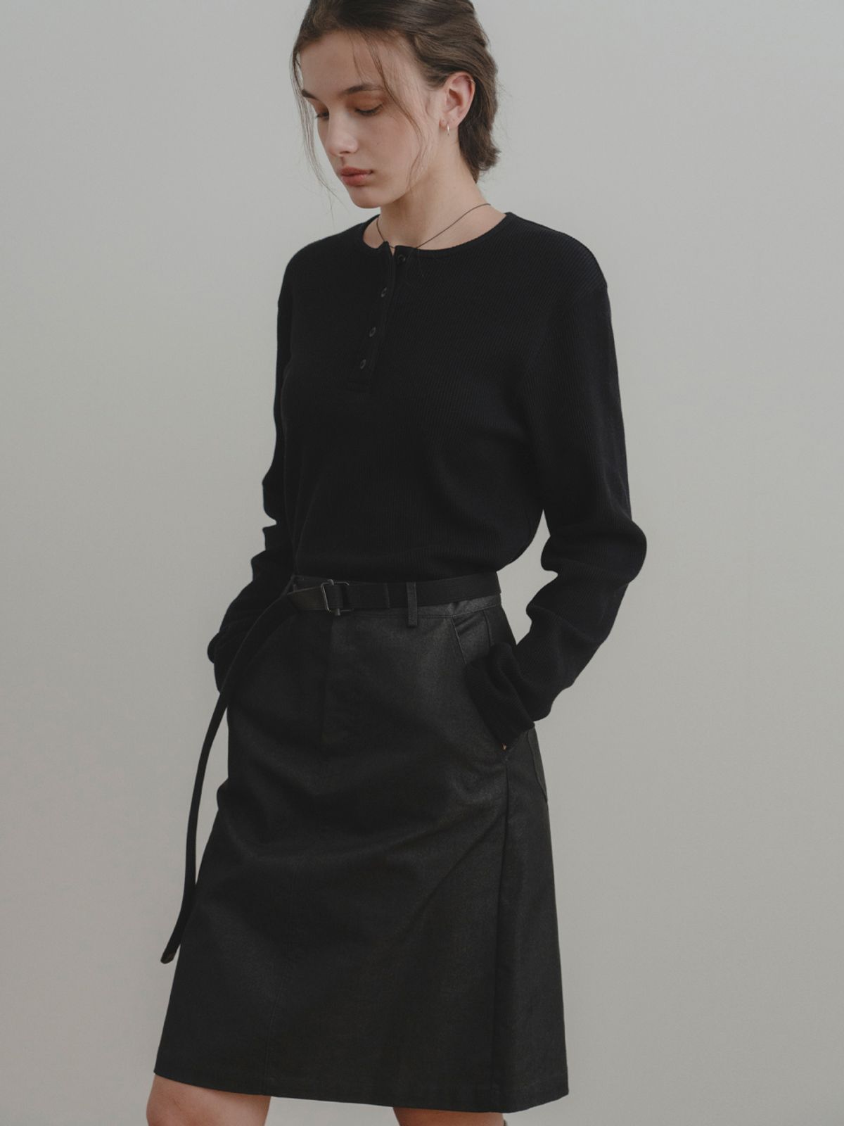 더미튼(THEMITTEN) Fold H midi skirt (indigo)
