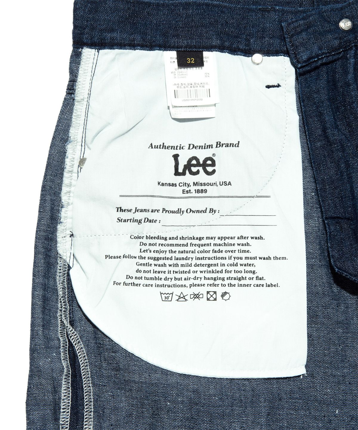 리(LEE) 맨 릴랙스드핏 린넨 데님 팬츠 인디고 다크