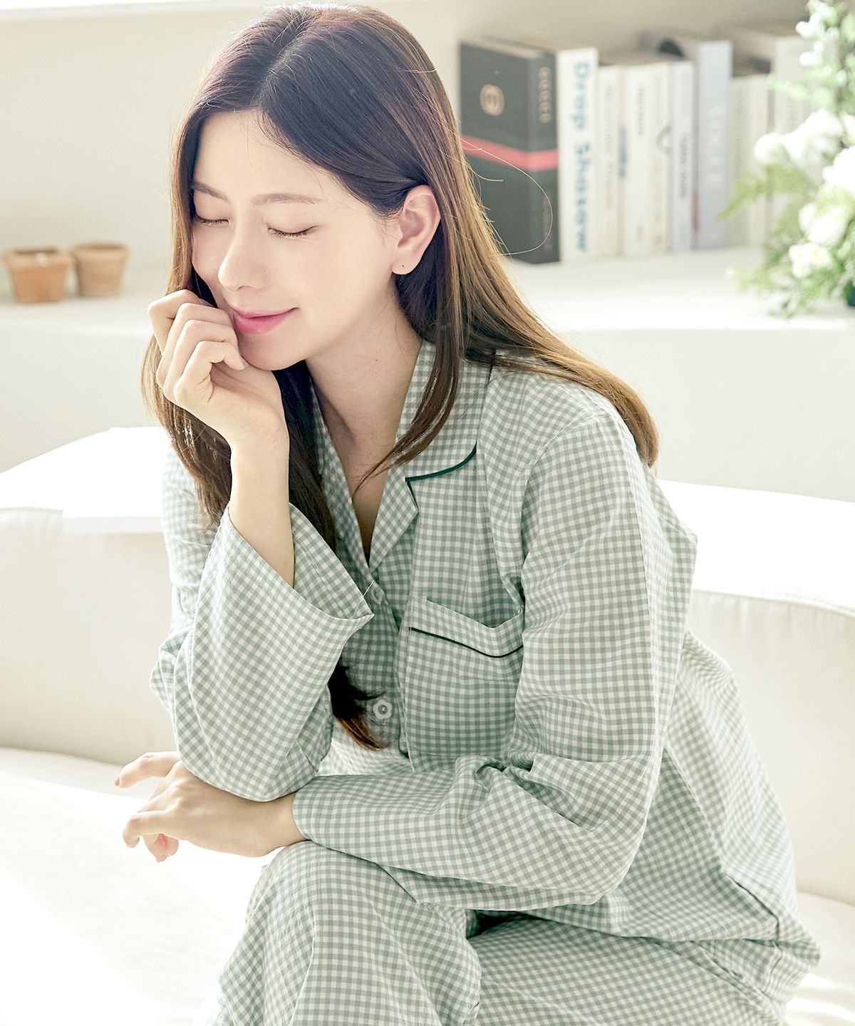 핑코코(PINGCOCO) 108 민트체크 긴소매 여성인잠옷 파자마