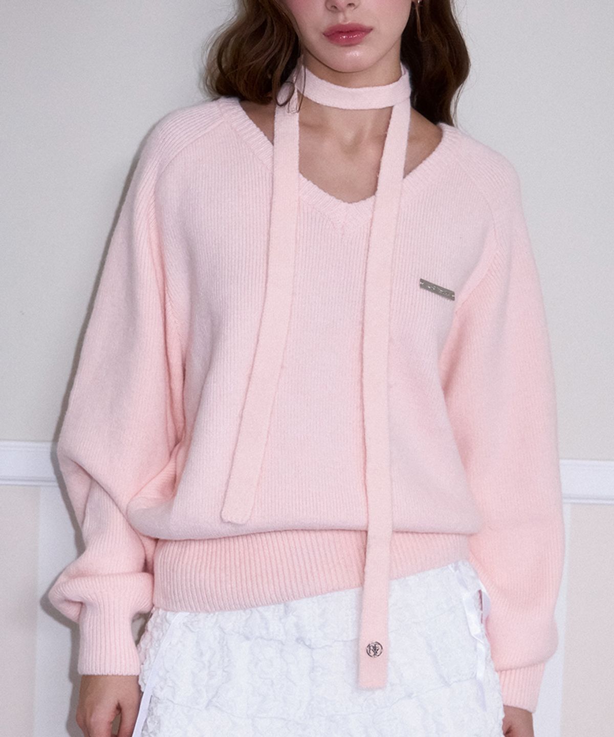 로제프란츠(ROSEFRANTZ) Tie & Vneck Knit [Pink]