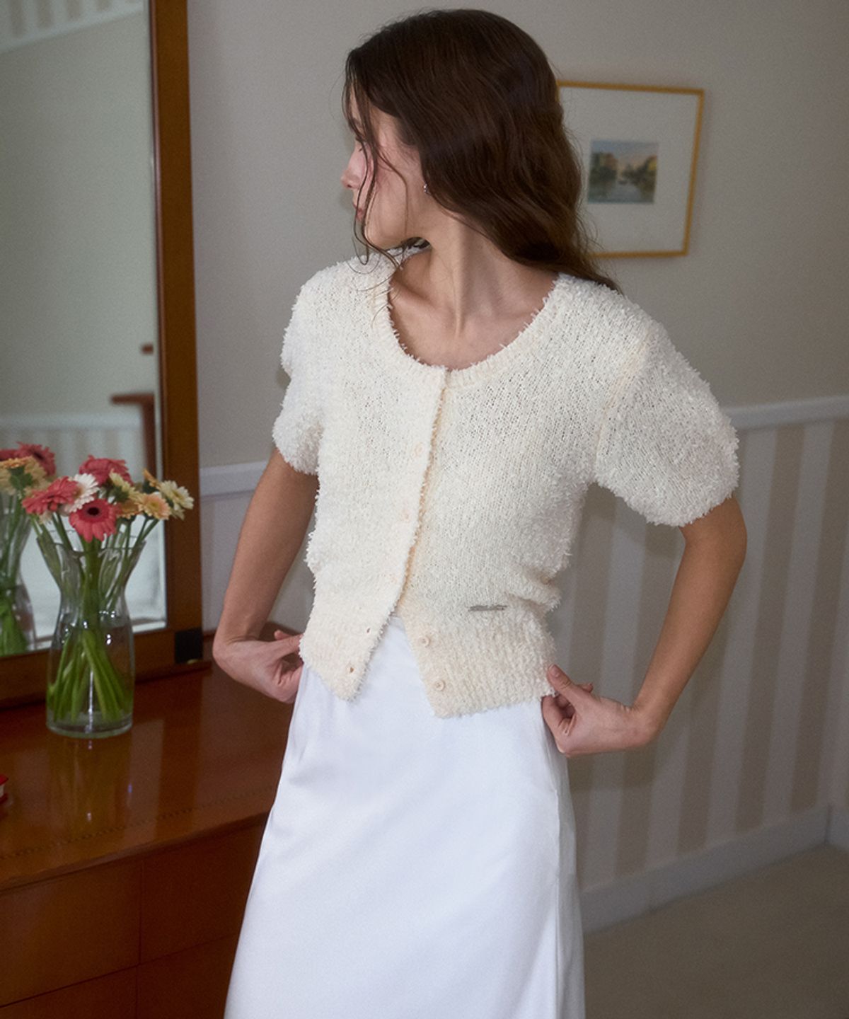 로제프란츠(ROSEFRANTZ) Puff Hairy Half Cardigan [Cream]