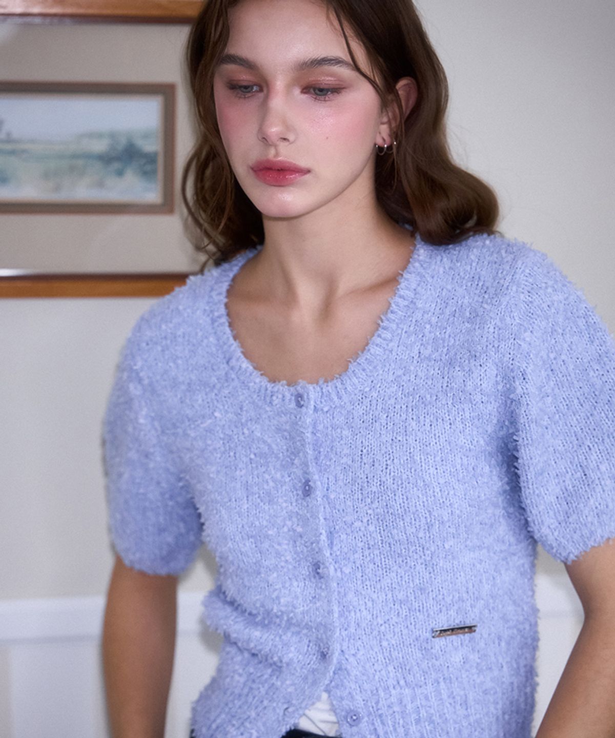 로제프란츠(ROSEFRANTZ) Puff Hairy Half Cardigan [Sky Blue]