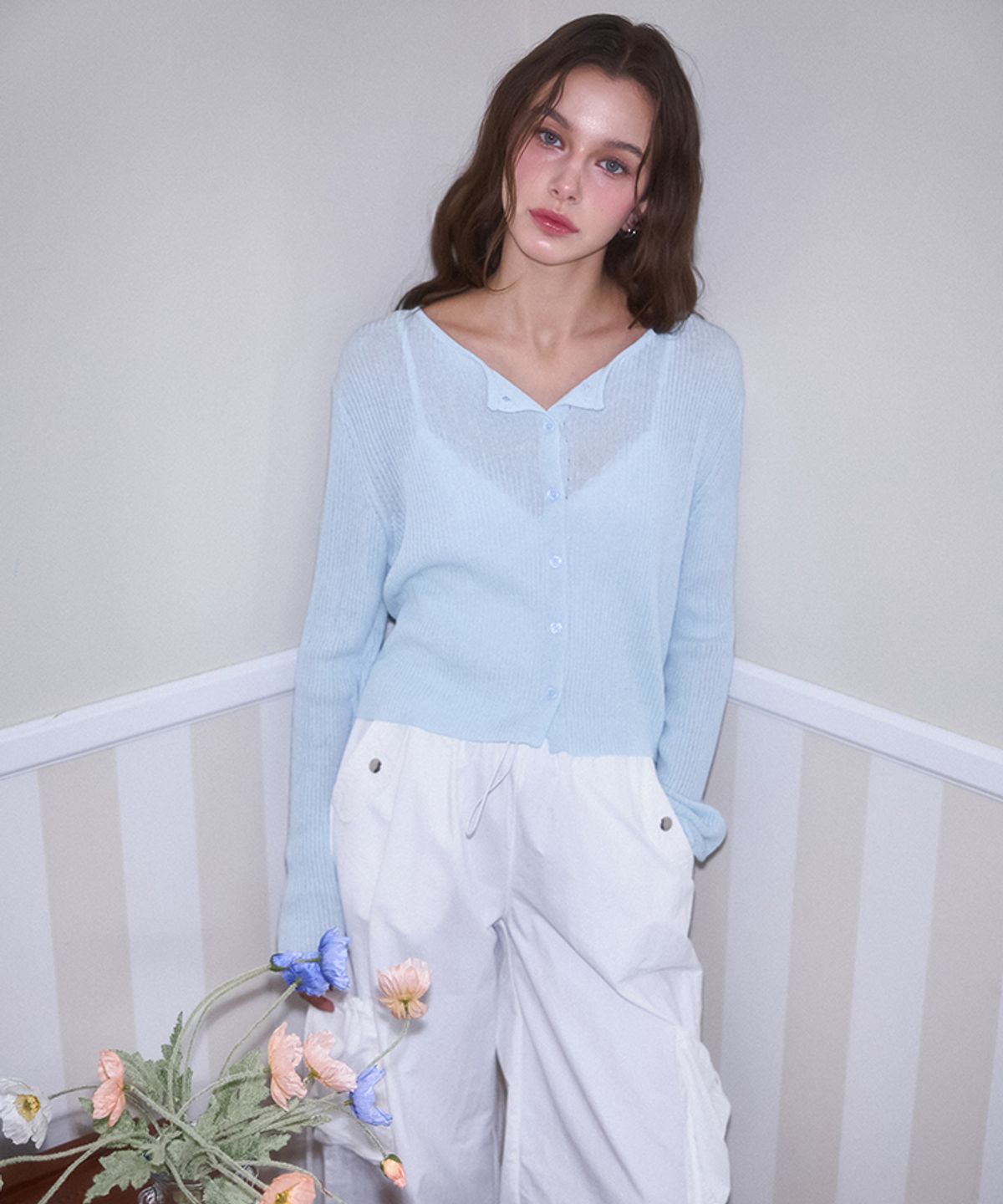 로제프란츠(ROSEFRANTZ) Linen Knit Cardigan [Sky Blue]