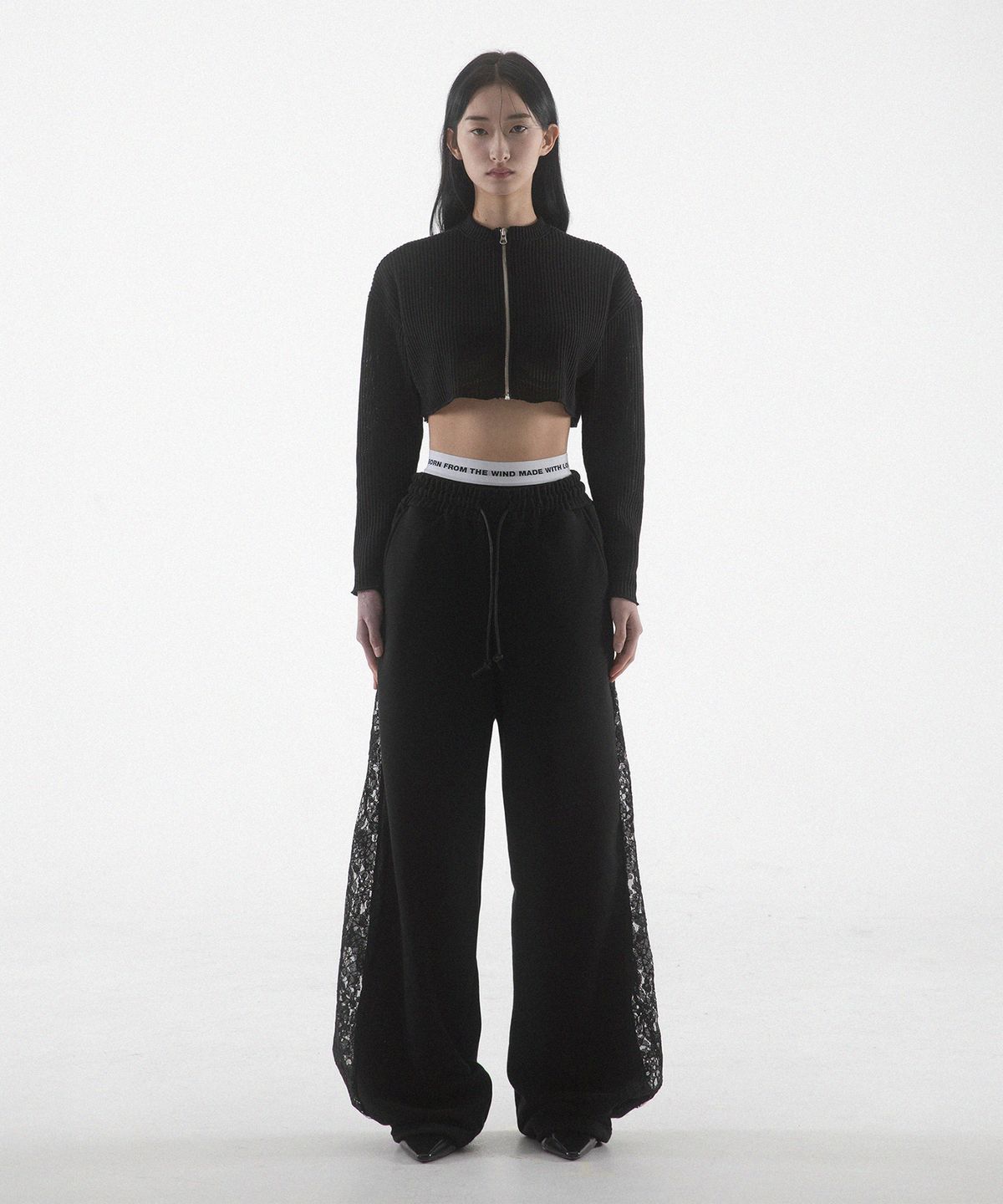 팬쇼(FANSHOW) CROP KNIT ZIP UP - BLACK