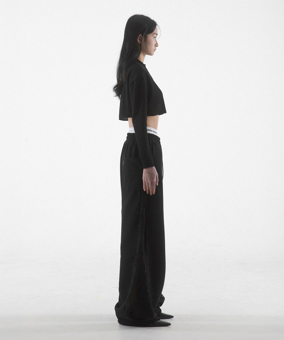 팬쇼(FANSHOW) CROP KNIT ZIP UP - BLACK