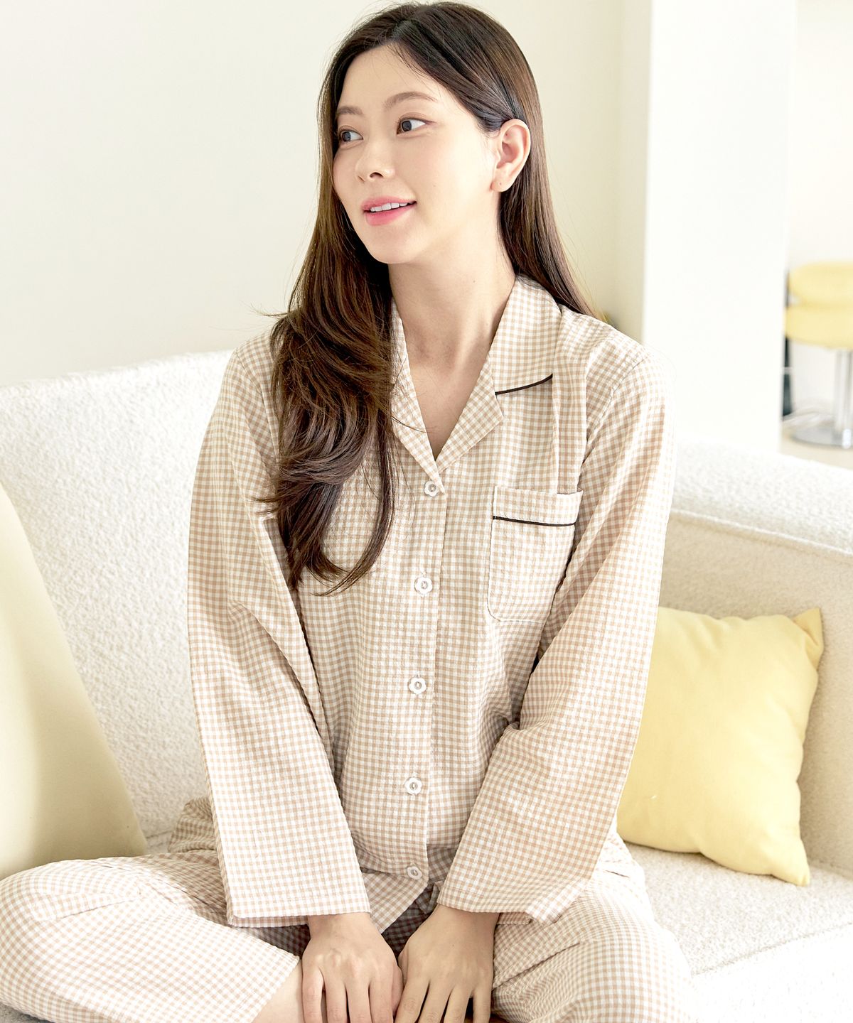 핑코코(PINGCOCO) 109 브라운체크 긴소매 여성인잠옷 파자마